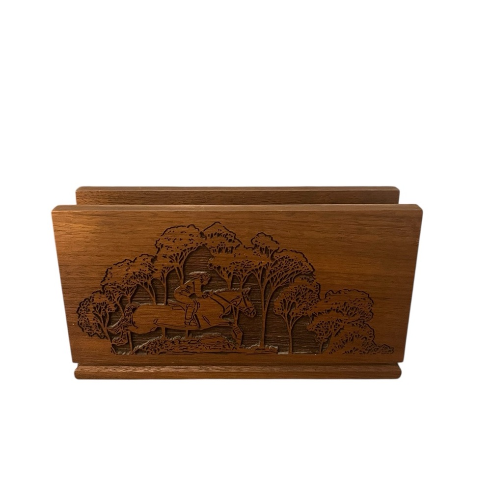 VTG Lasercraft Equestrian Horse Riding American Walnut Letter Napkin Holder